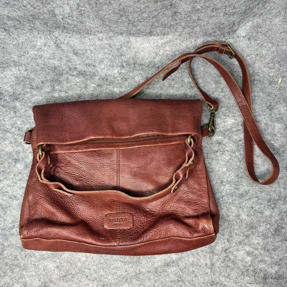 Margot Crossbody Foldover Handbag Brown Leather Convertible Hobo Boho Minimalist